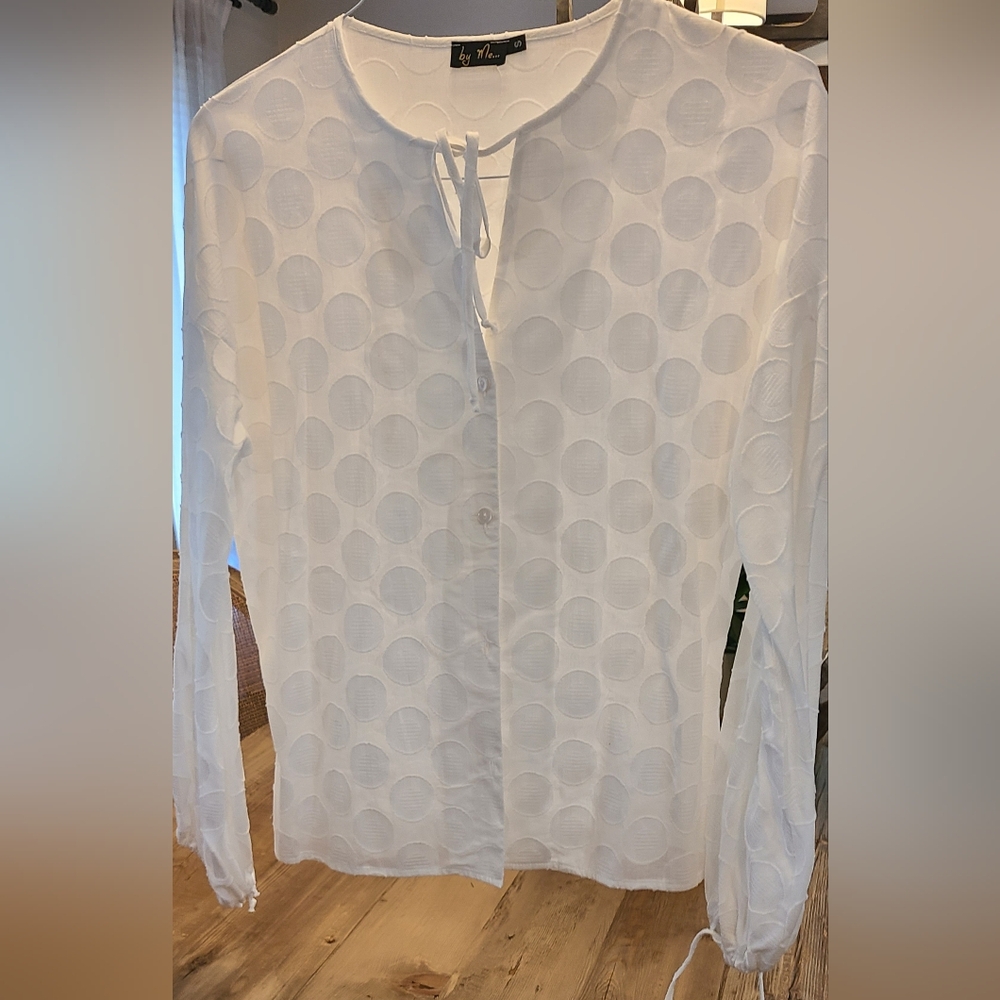 Elegant White Blouse with Polka Dot Texture